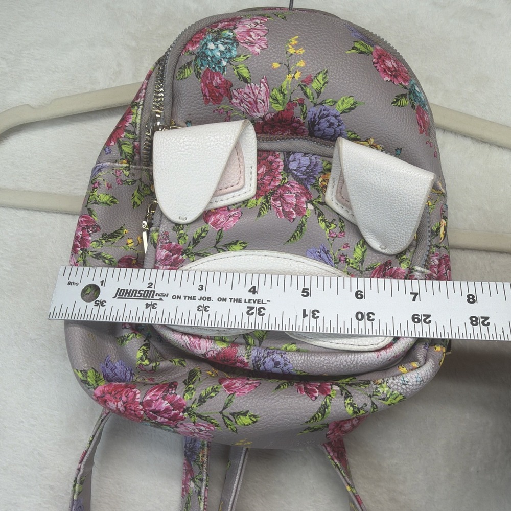 Betsey Johnson Floral Puppy Dog Face Mini Backpack Gray Pink Roses Kitsch Bag - Picture 3 of 10